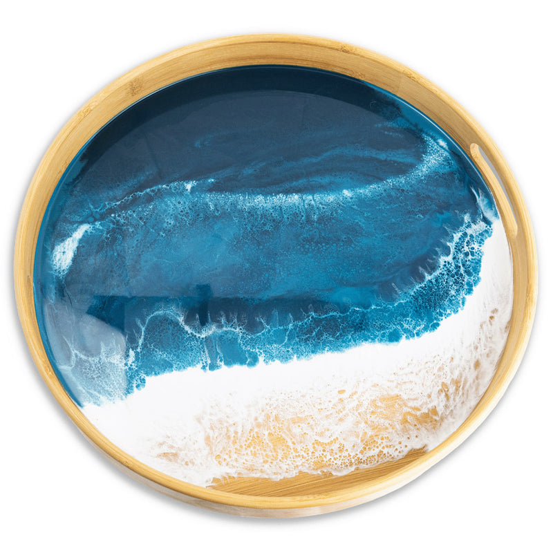 Round Bamboo Resin Serving Tray (Ocean Vibes)