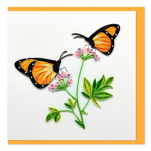 Quilled Two Butterflies On Flowers Greeting Card (15x15cm)