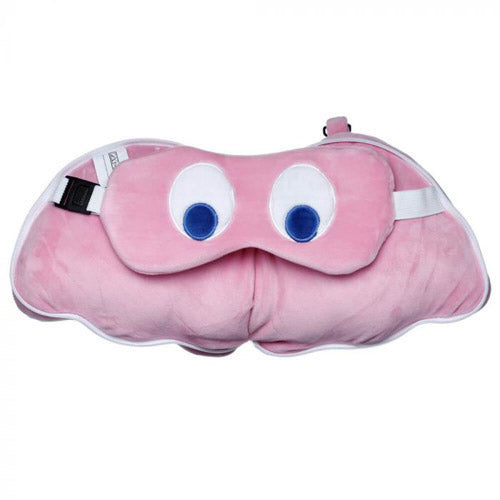 Relaxeazzz Pac-Man Pink Ghost Travel Pillow & Eye Mask Set