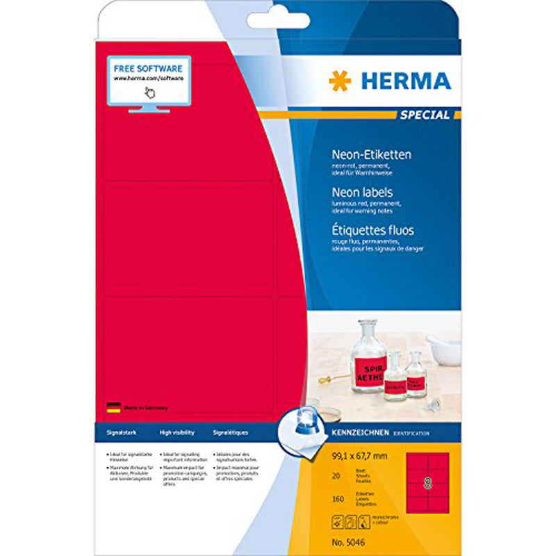 Herma Luminous Neon Labels A4 20pc (99.1x67.7mm)