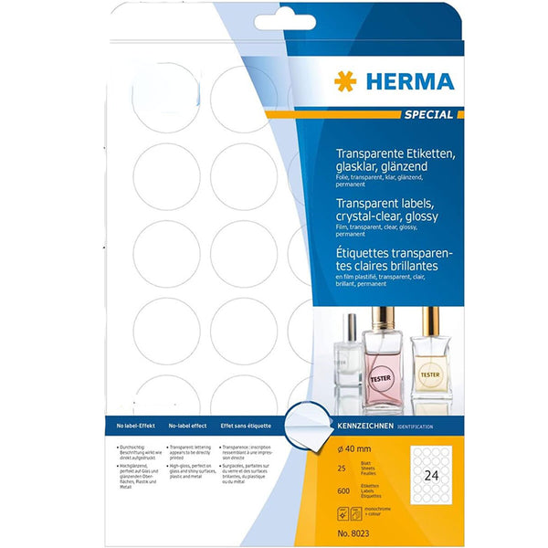 Herma Transparent Crystal-Clear Round Labels A4 40mm 25pc