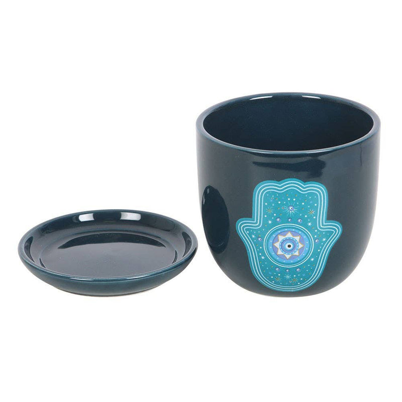 Blue Hand of Hamsa Ceramic Plant Pot