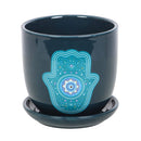 Blue Hand of Hamsa Ceramic Plant Pot
