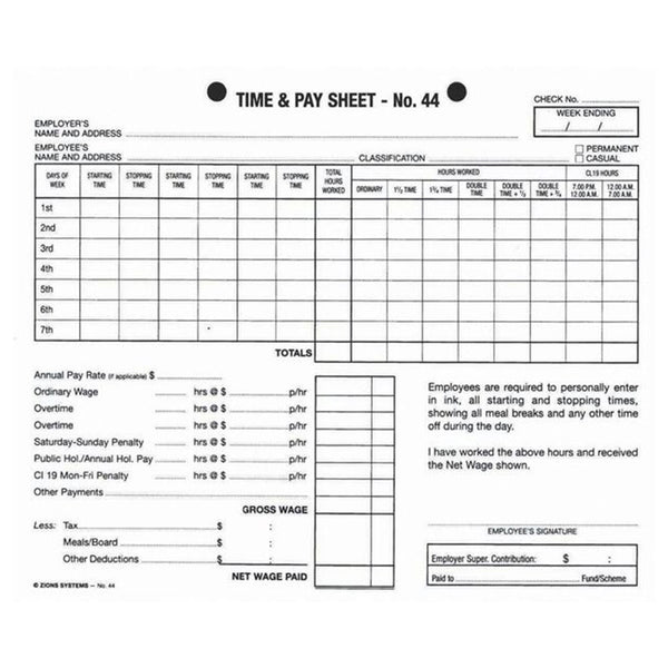 Zions No. 3 Time Sheet 100pcs