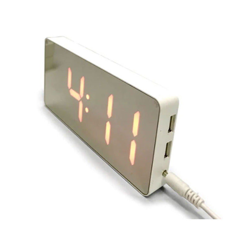 Speglad ansiktsledande väckarklocka med två USB -portar
