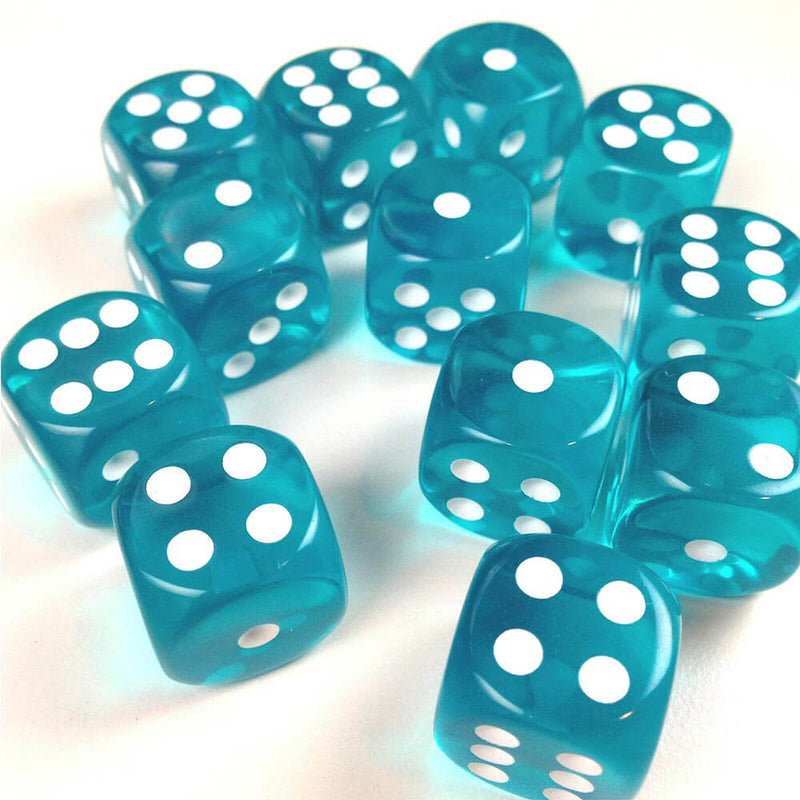 D6 DICE genomskinlig 16mm (12 tärningar)