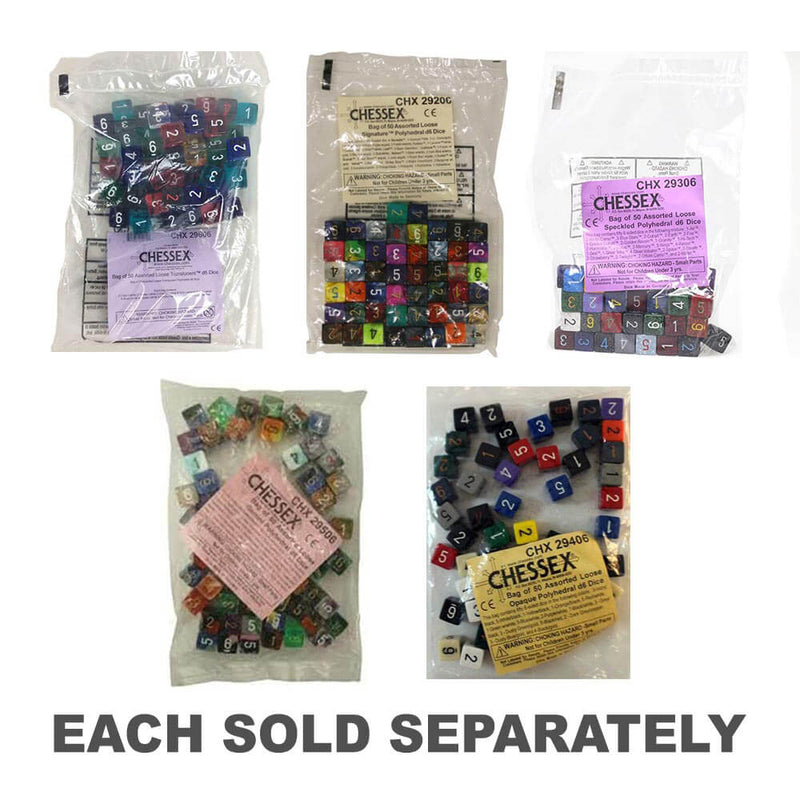 D6 Dice Assorted Loose Polyhedral (50 Dice)