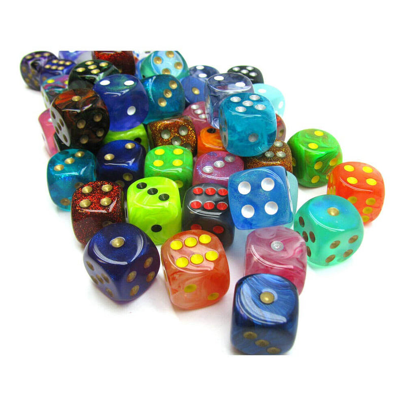 D6 Dice Assorted Loose 16mm (50 Dice)