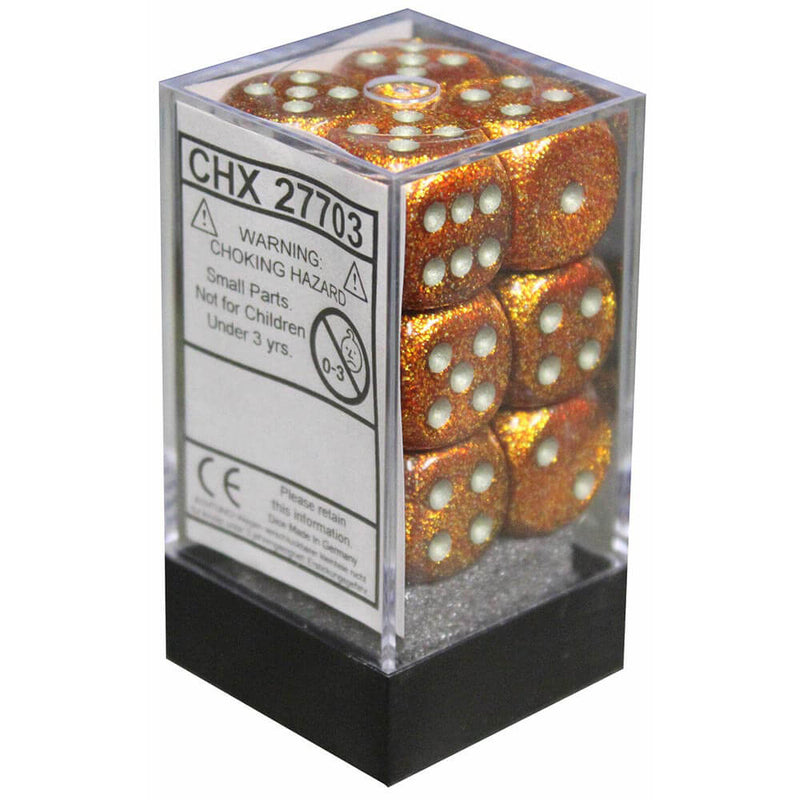 D6 DICE Glitter 16 mm (12 noppaa)