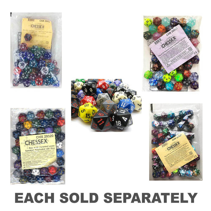 D20 Dice Assorted Loose Polyhedral (50 Dice)