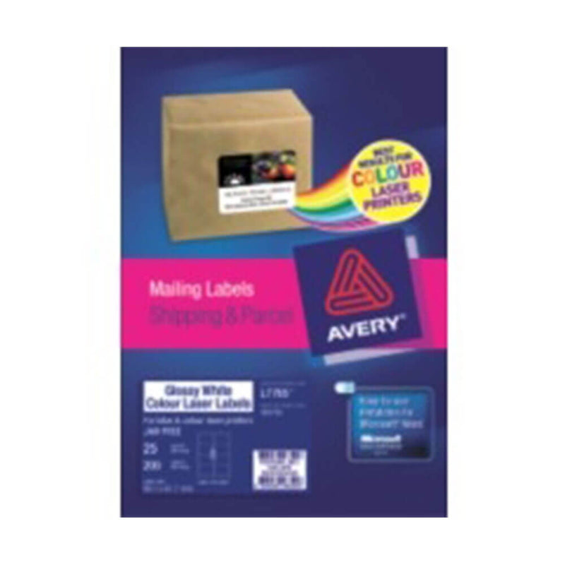 Avery -kiiltävän etiketti Laser White (25PK)