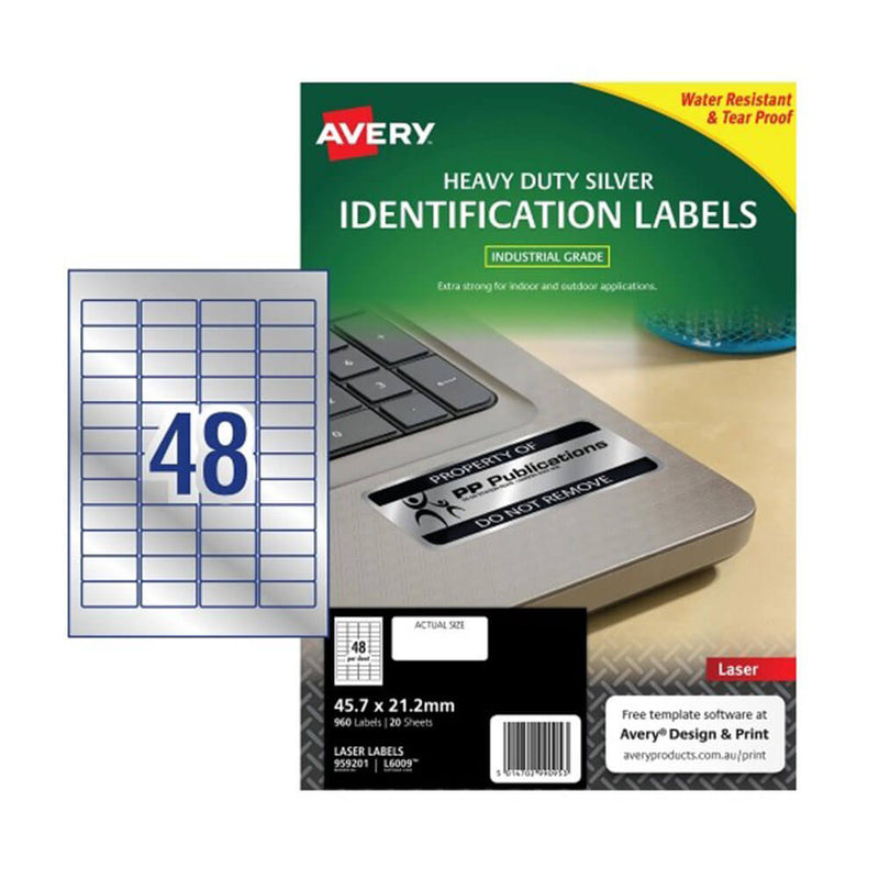 Avery Heavy Duty Laser Label Silver 20pk