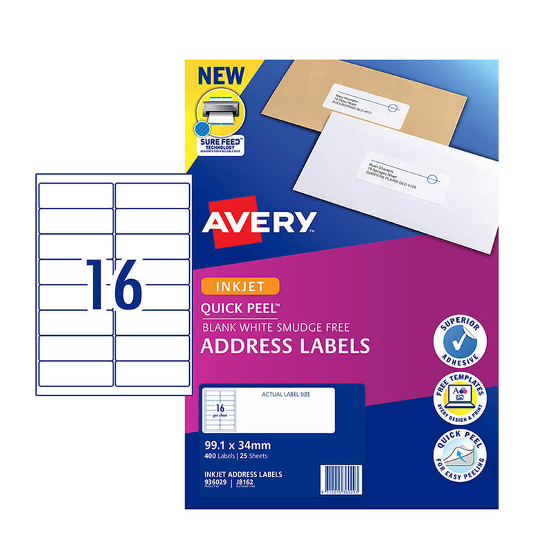 Avery Inkjet -osoitteen etiketti (25PK)