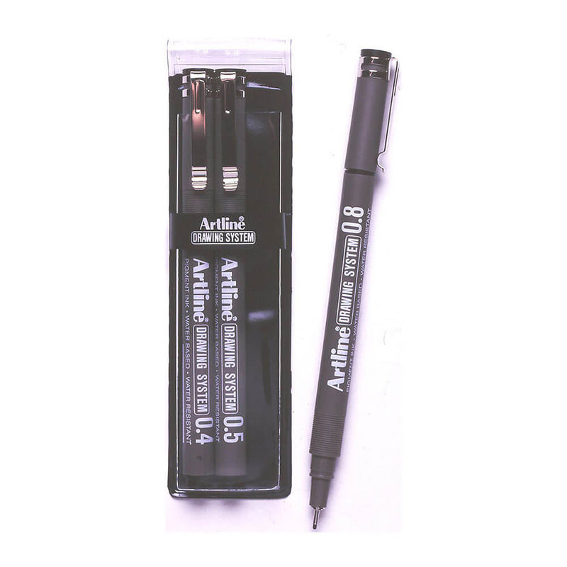 Artline Drawing System Pen Black (plånbok på 3)