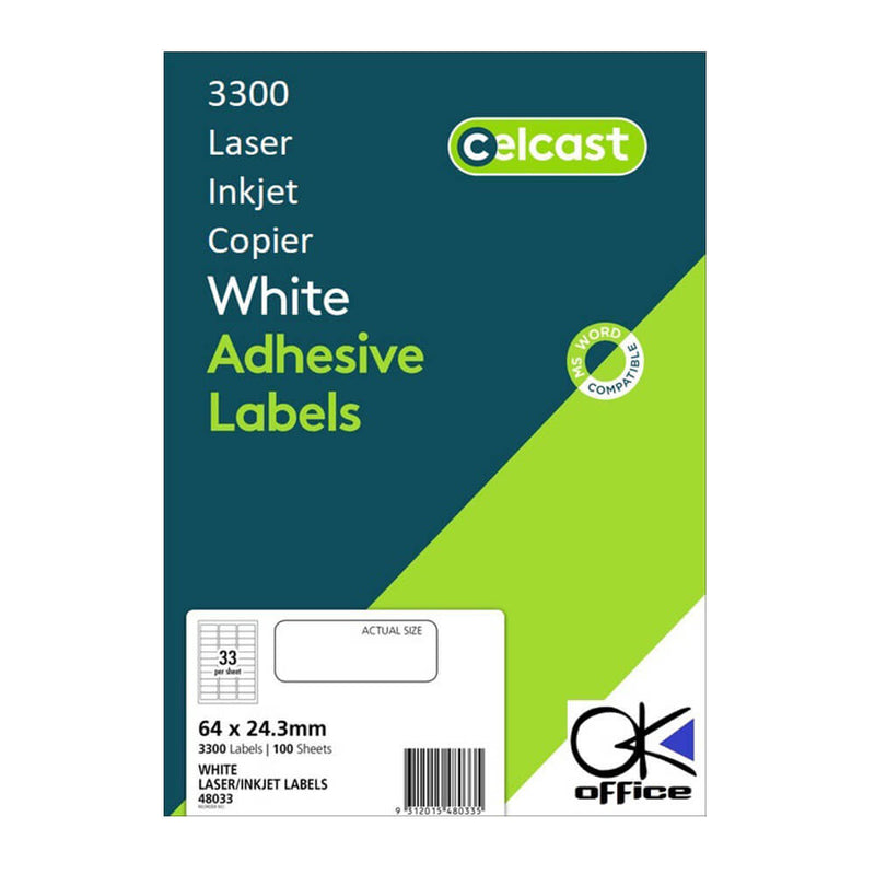 Celcast Laser/Inkjet -tarrat valkoiset (100PK)