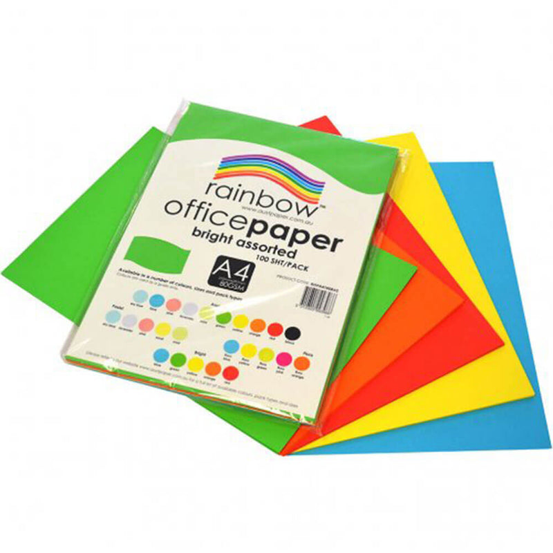 Rainbow Office Paper 100pk 80GSM (Bright Ounded)