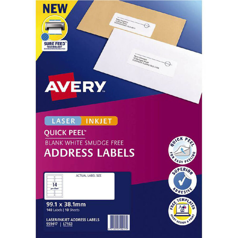 Avery Laser Inkjet Quick Peel Adressetiketter